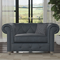 Everett Leather Snuggle Chair Navy Washed Feet from Roseland Furniture