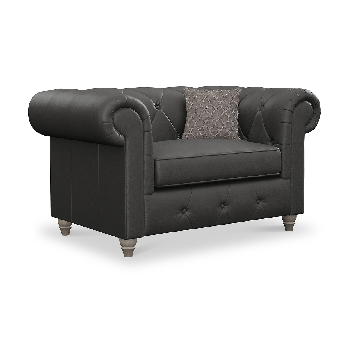 Everett Leather Snuggle Chair Raven Washed Feet from Roseland Furniture