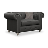 Everett Leather Snuggle Chair Raven Washed Feet from Roseland Furniture