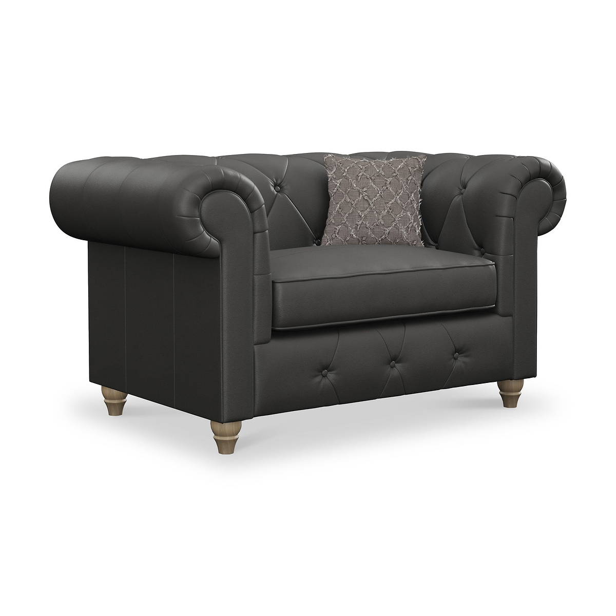 Everett Leather Snuggle Chair Raven Walnut Feet from Roseland Furniture