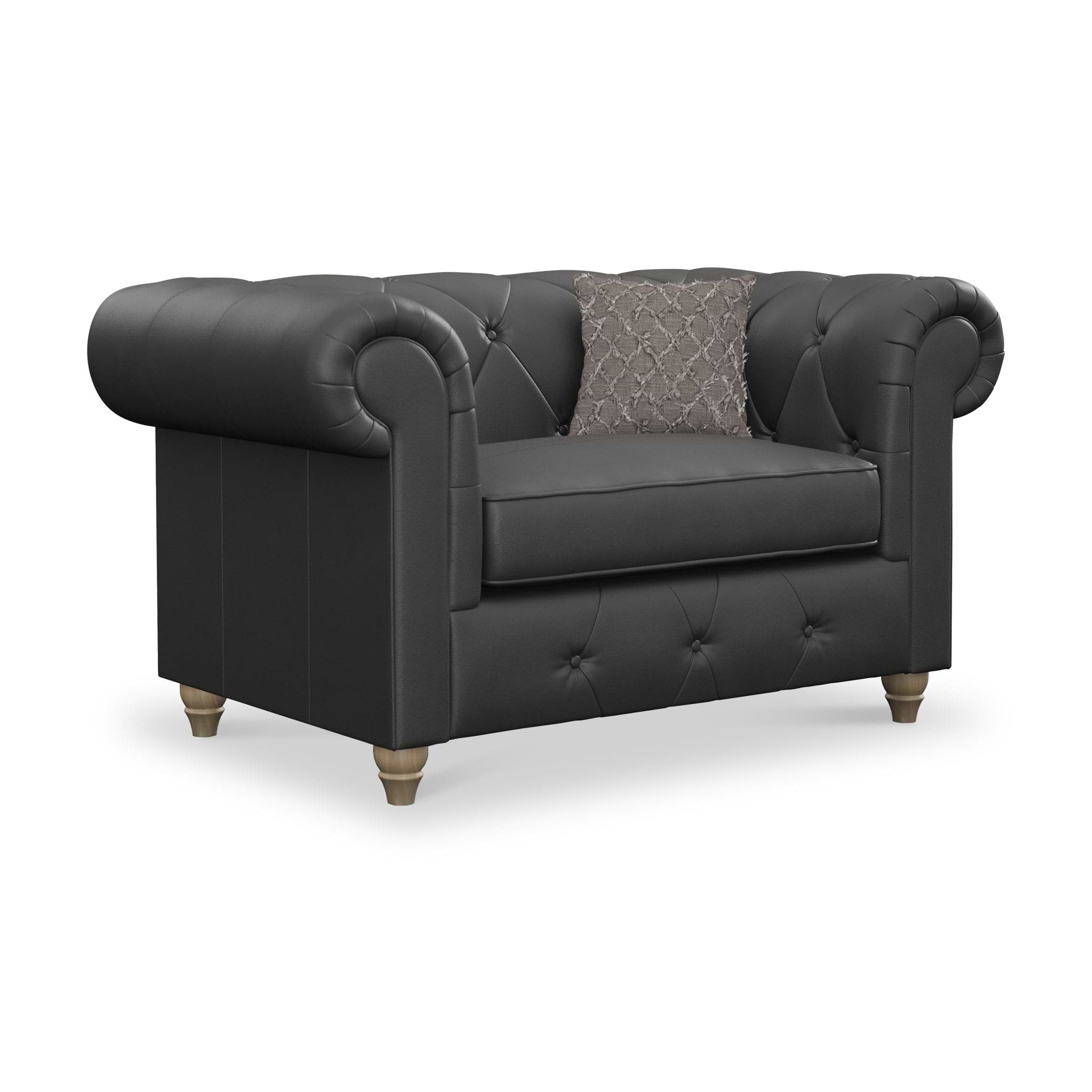 Everett Leather Snuggle Chair Raven Walnut Feet from Roseland Furniture