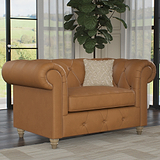 Everett Leather Snuggle Chair Saddle Walnut Feet from Roseland Furniture