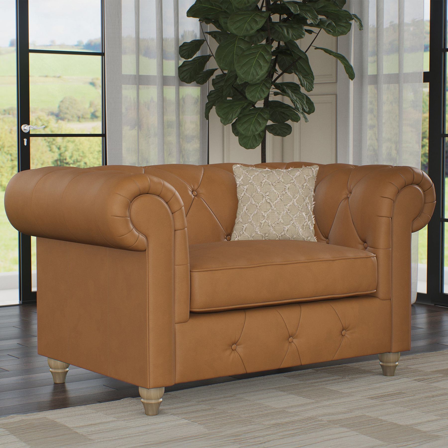 Everett Leather Snuggle Chair Saddle Walnut Feet from Roseland Furniture