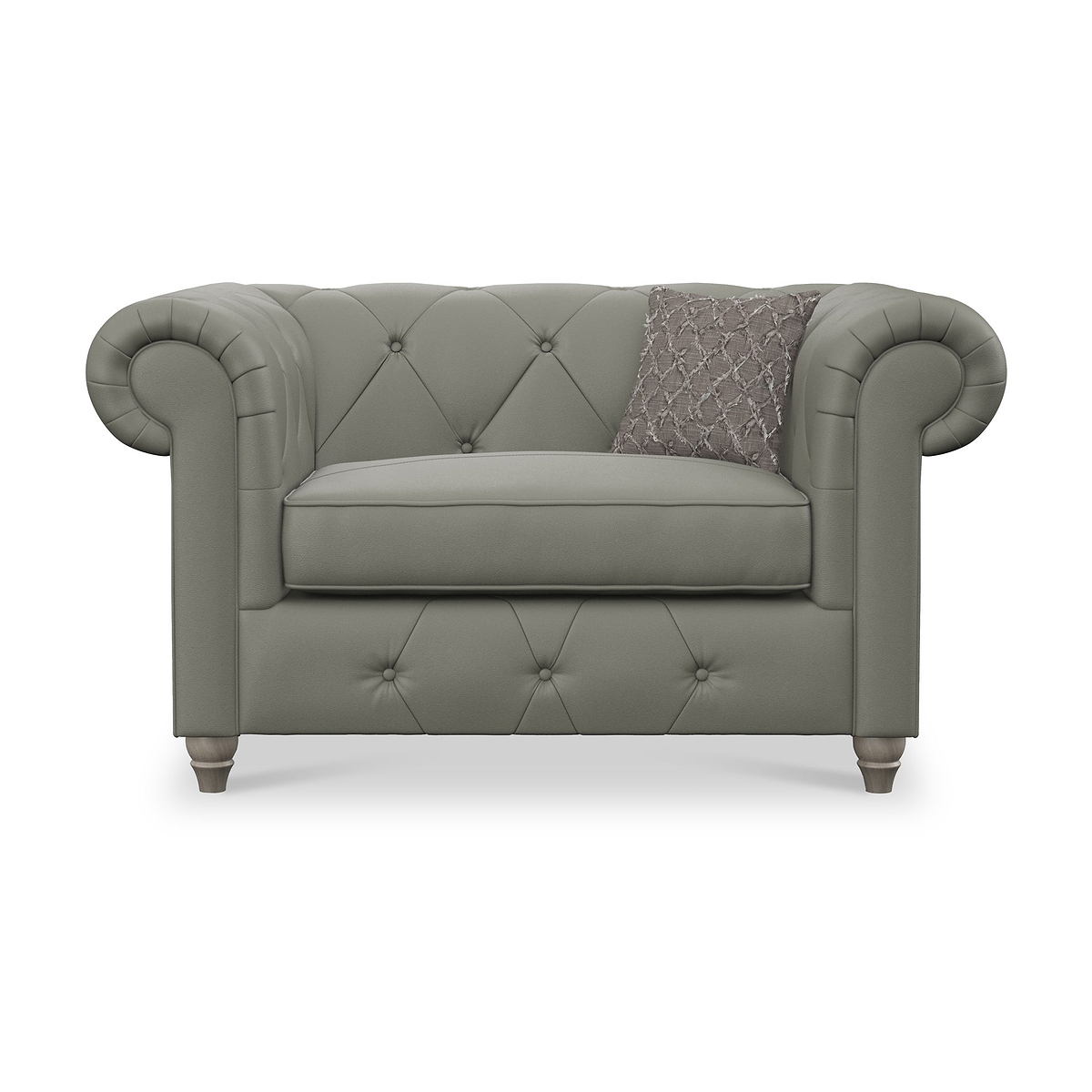 Everett Leather Snuggle Chair Stone Grey Washed Feet from Roseland Furniture