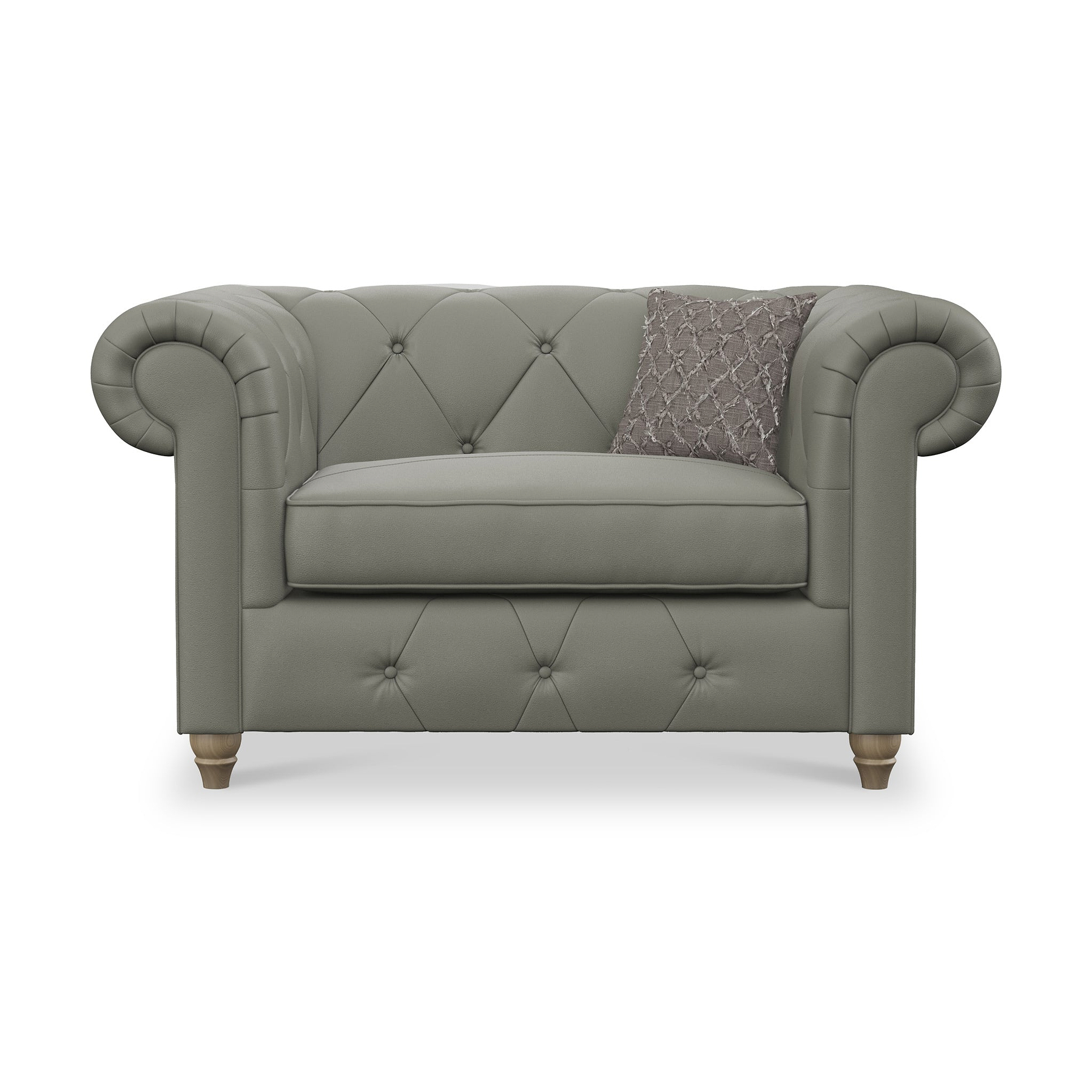 Everett Leather Snuggle Chair Stone Grey Walnut Feet from Roseland Furniture