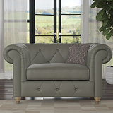 Everett Leather Snuggle Chair Stone Grey Walnut Feet from Roseland Furniture