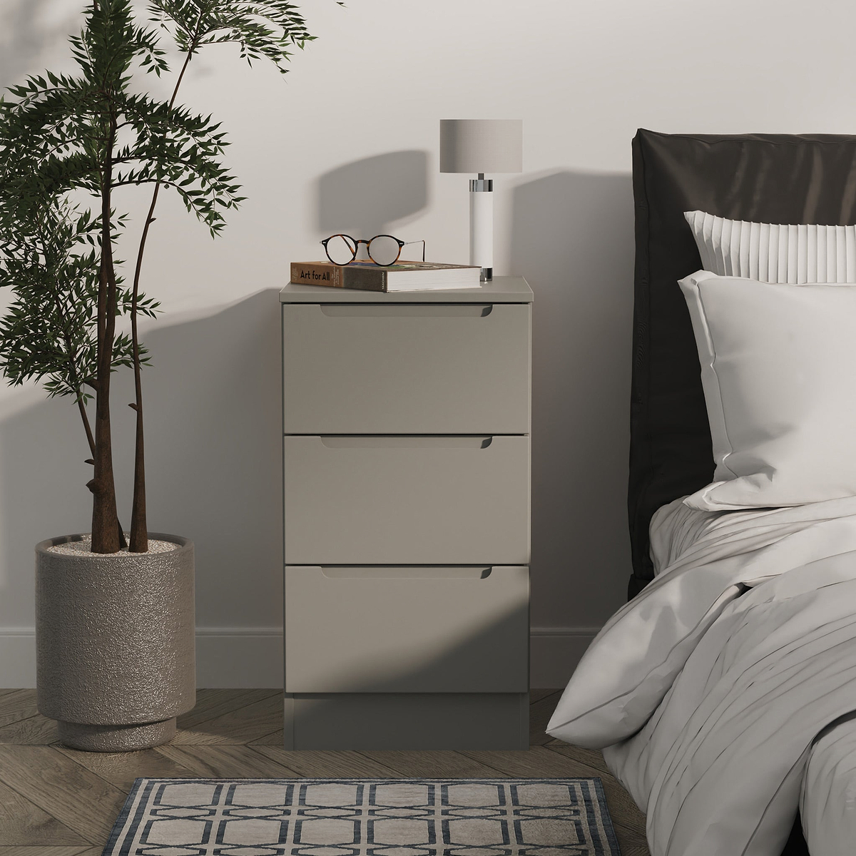 Henshaw 3 Drawer Bedside Table Dusk Grey from Roseland Furniture