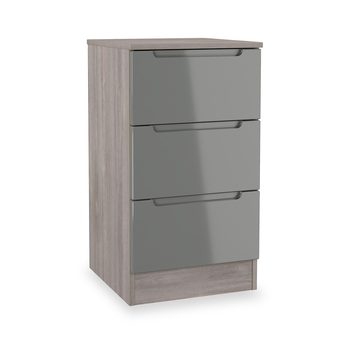 Henshaw Grey & Grey Oak 3 Drawer Bedside Table from Roseland Furniture