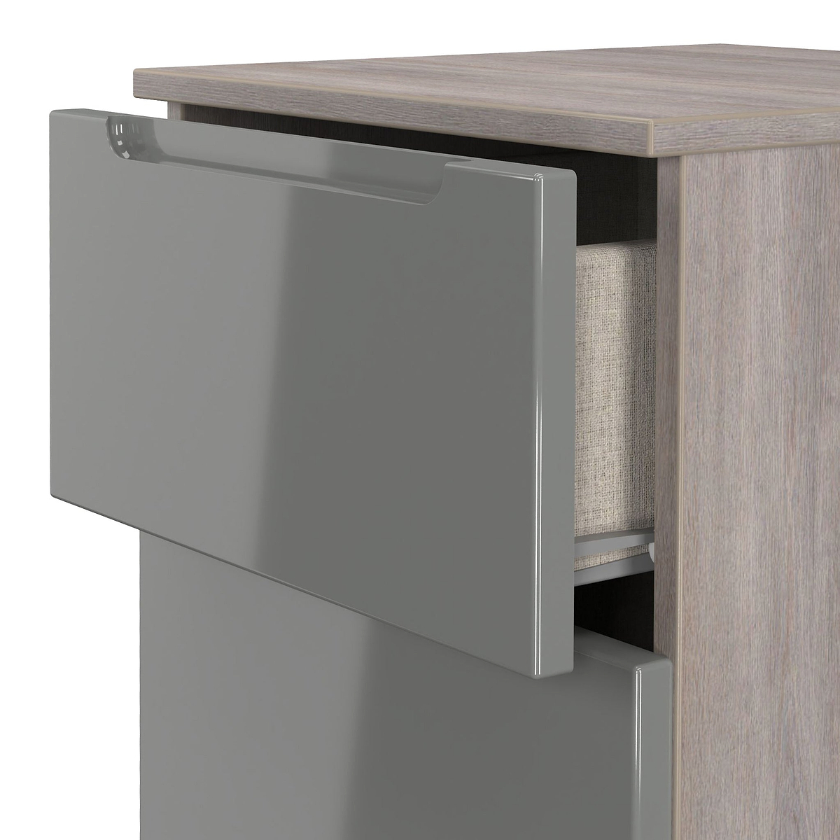 Henshaw Grey & Grey Oak 3 Drawer Bedside Table from Roseland Furniture