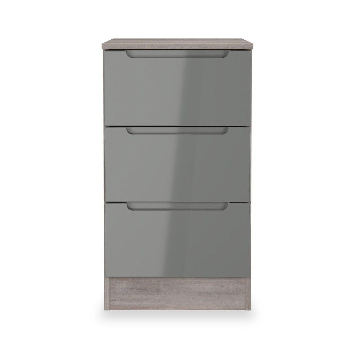 Henshaw Grey & Grey Oak 3 Drawer Bedside Table from Roseland Furniture