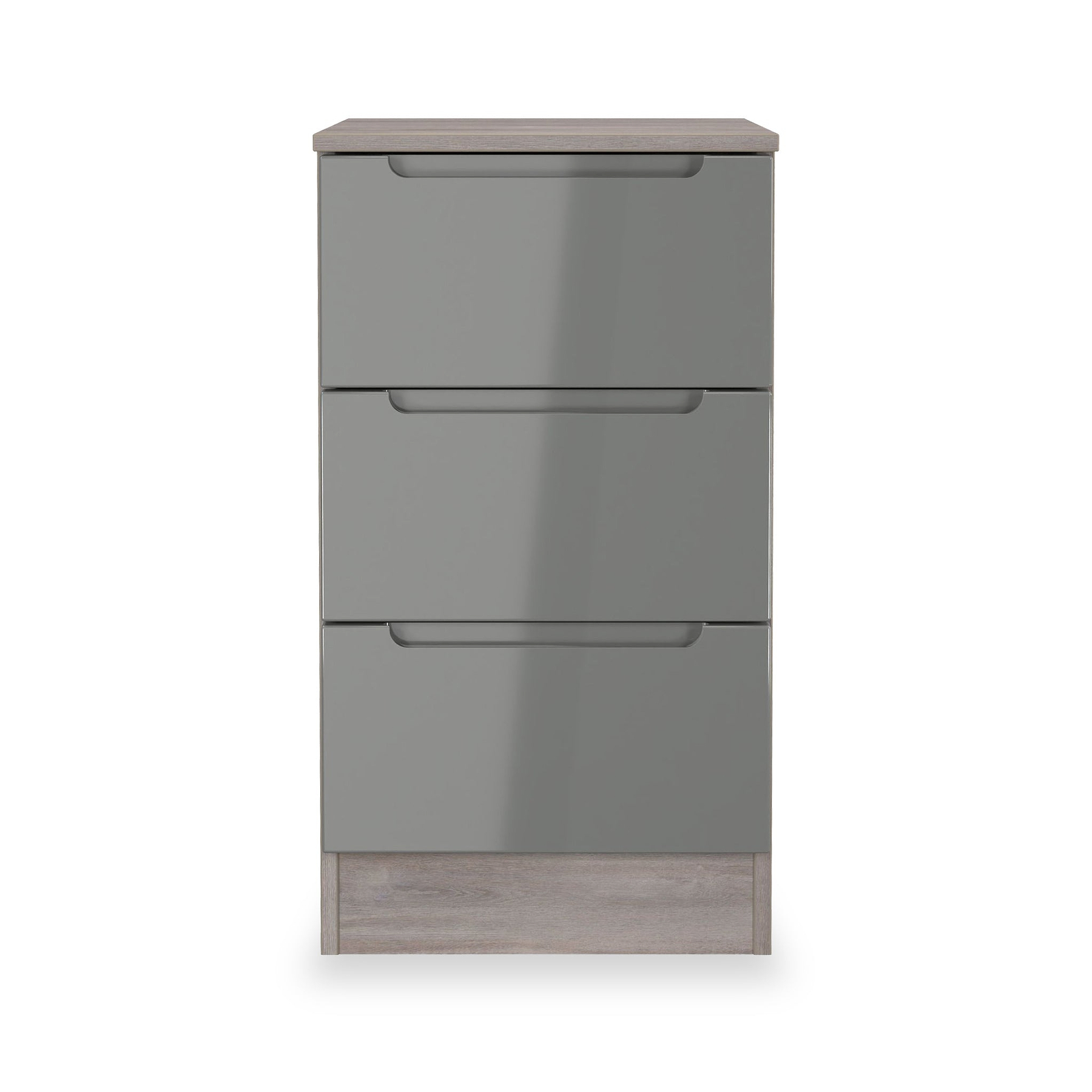 Henshaw Grey & Grey Oak 3 Drawer Bedside Table from Roseland Furniture