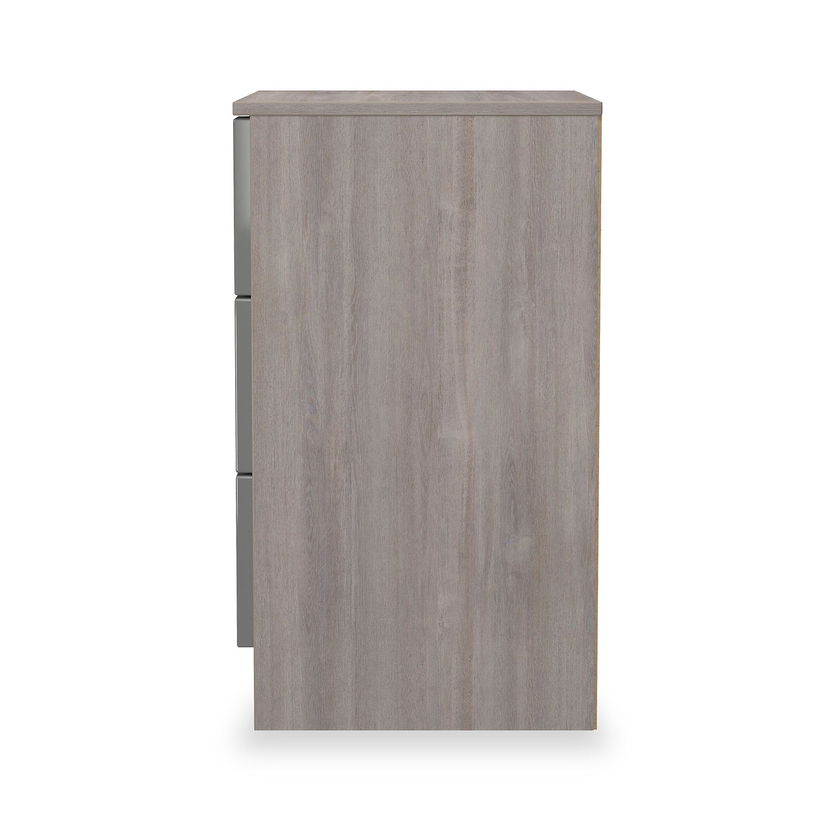 Henshaw Grey & Grey Oak 3 Drawer Bedside Table from Roseland Furniture