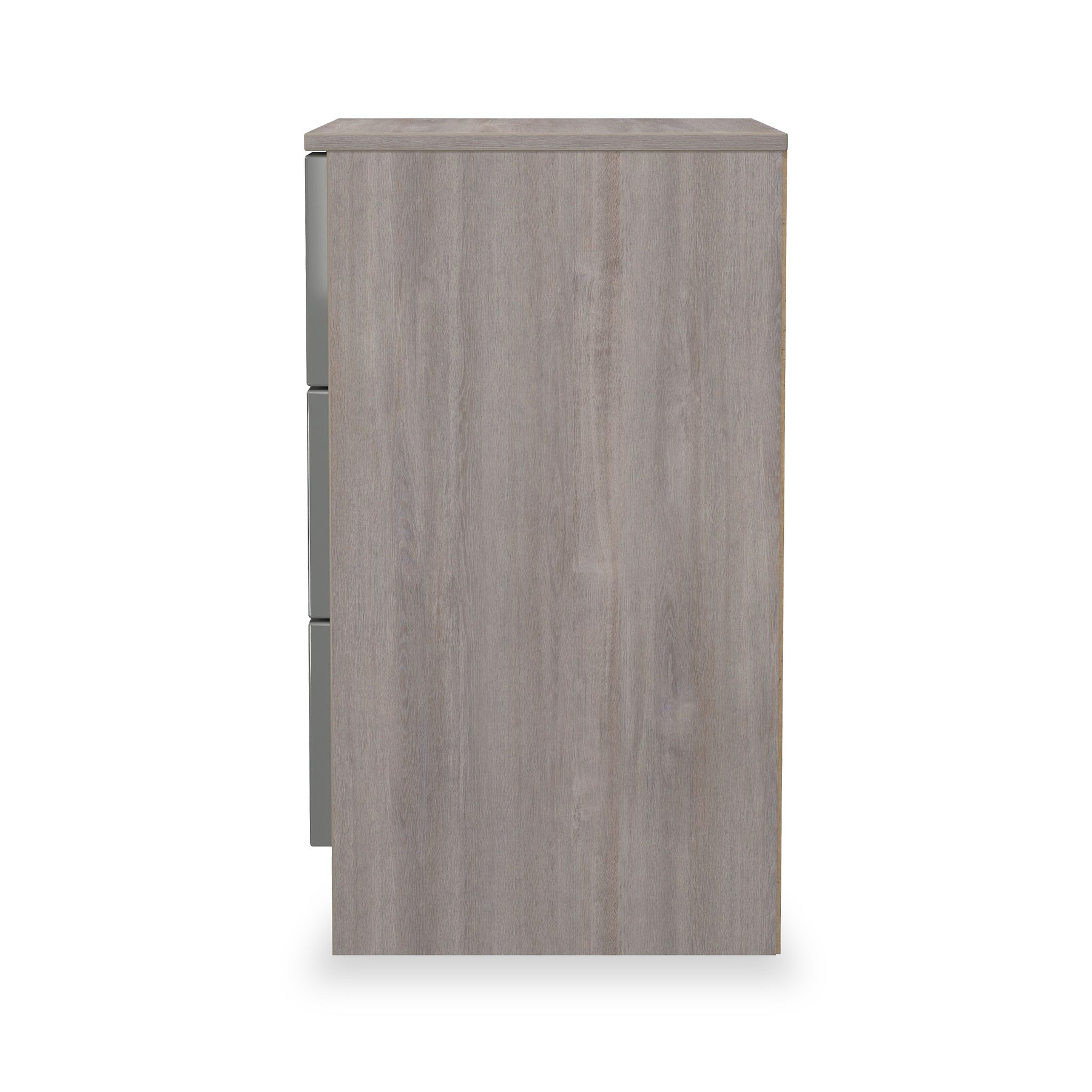 Henshaw Grey & Grey Oak 3 Drawer Bedside Table from Roseland Furniture