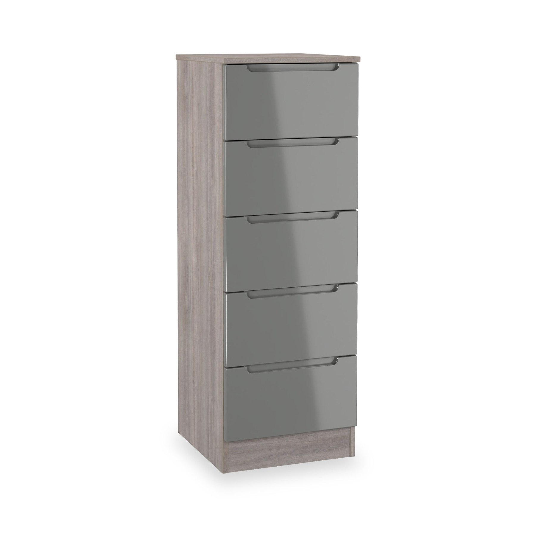 Henshaw Grey Oak 5 Drawer Tall Boy Chest from Roseland Furniture