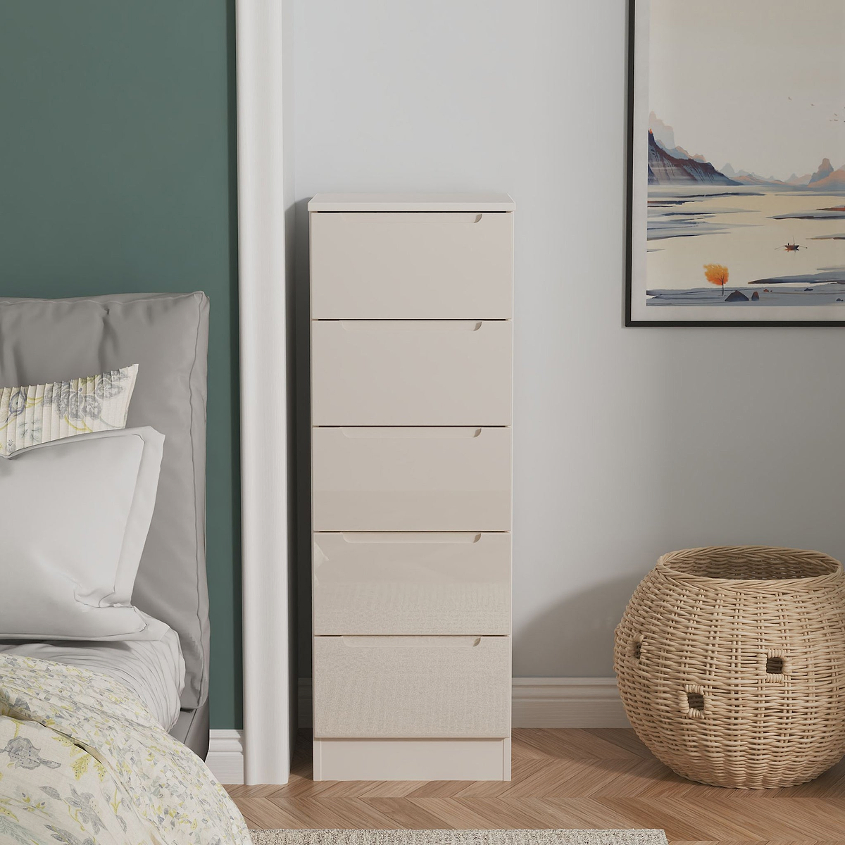 Henshaw Cashmere 5 Drawer Tall Boy Chest from Roseland Furniture