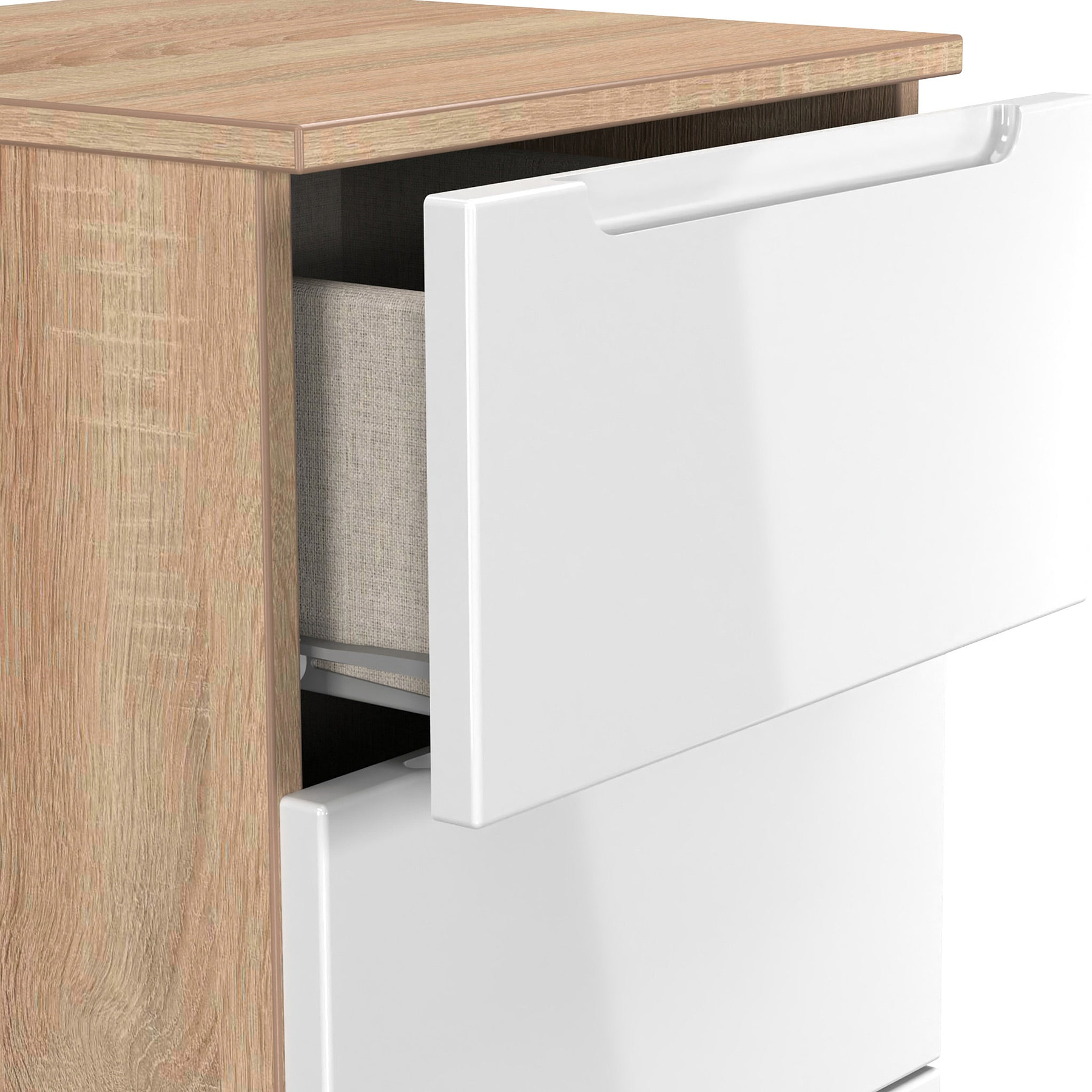 Henshaw 5 Drawer Tall Boy Bedside Table White Oak from Roseland Furniture