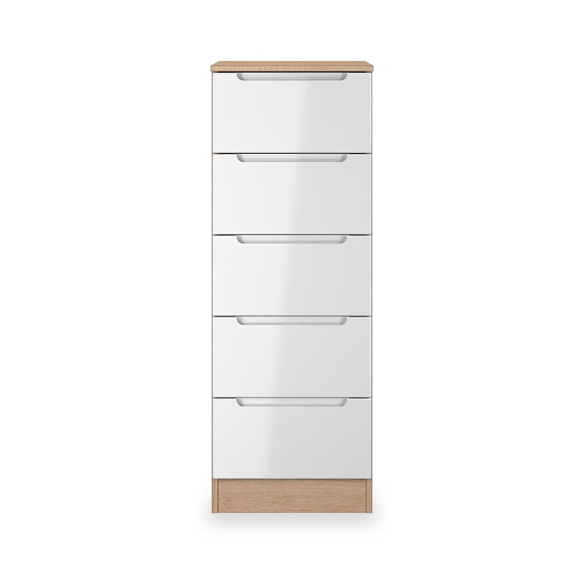 Henshaw 5 Drawer Tall Boy Bedside Table White Oak from Roseland Furniture