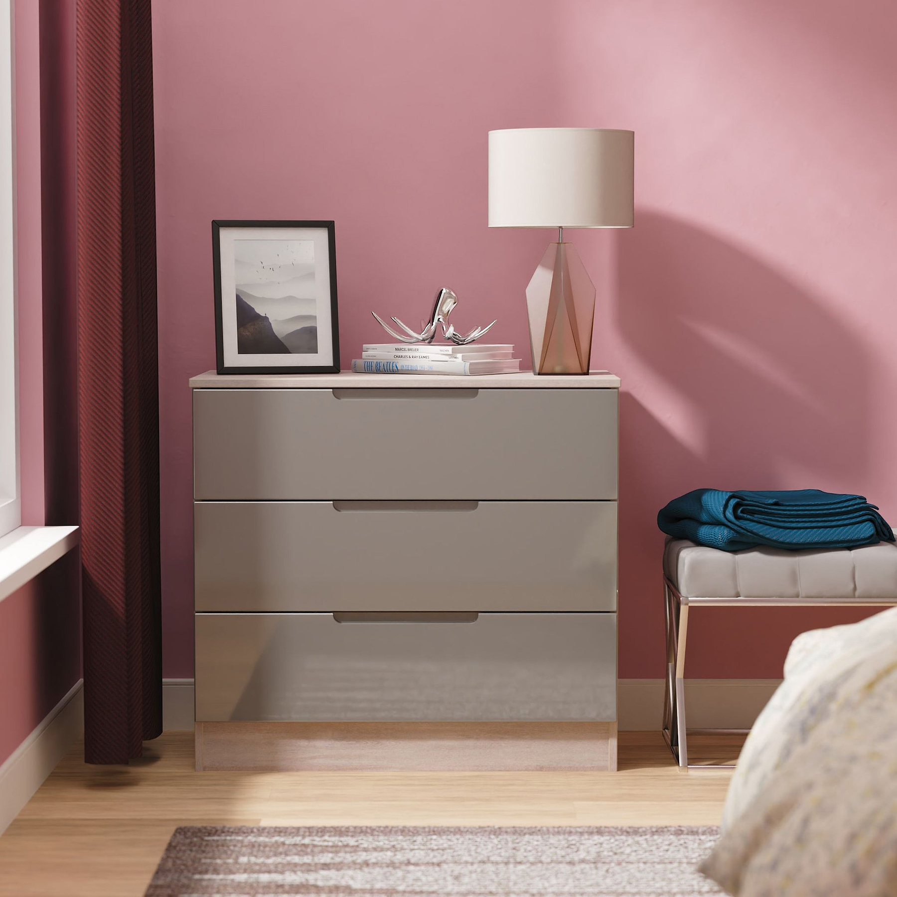 Henshaw Grey & Grey Oak 3 Drawer Chest from Roseland Furniture