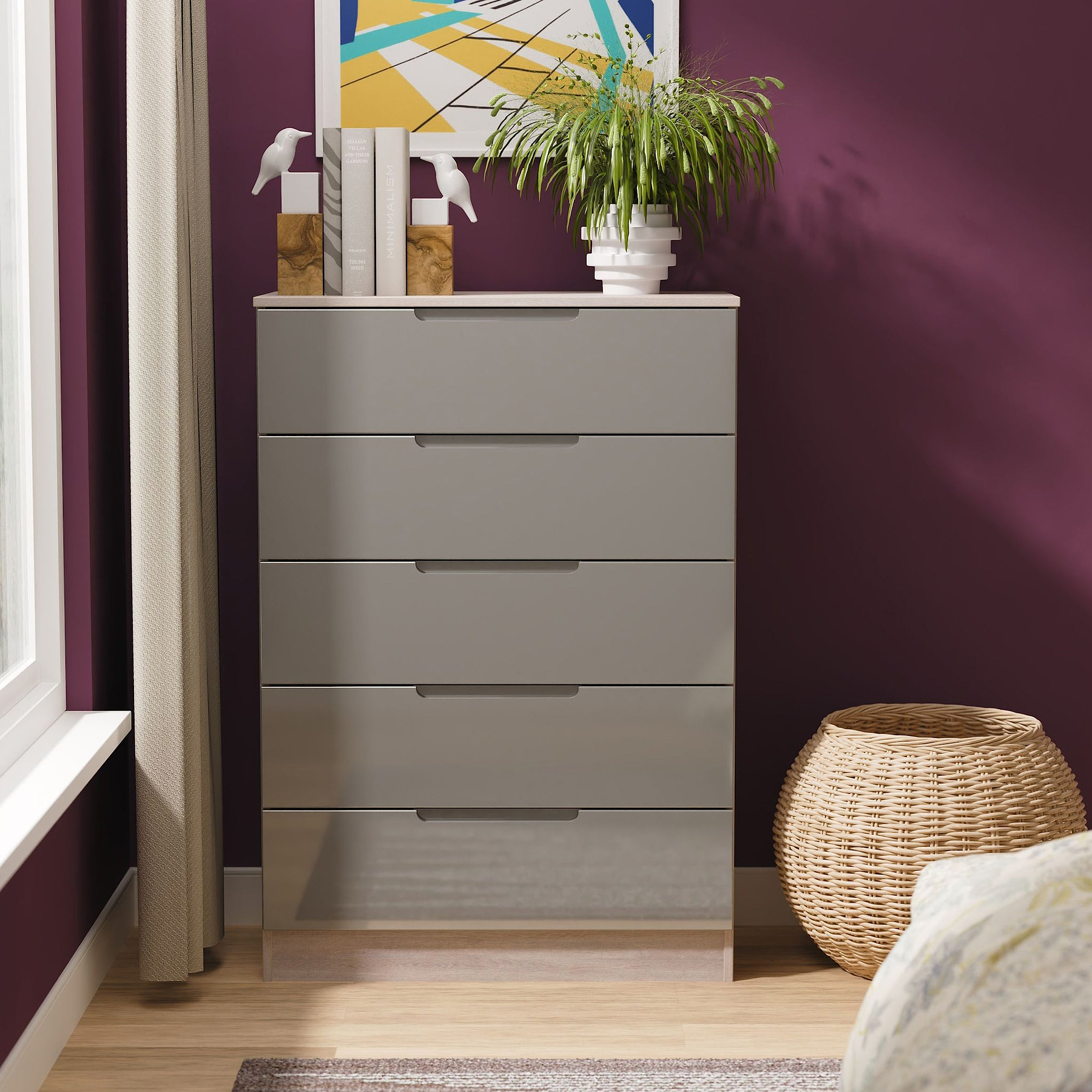 Henshaw Grey Oak 5 Drawer Chest from Roseland Furniture