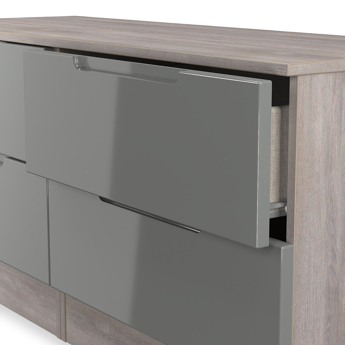 Henshaw Grey Oak 4 Drawer Low Chest from Roseland Furniture