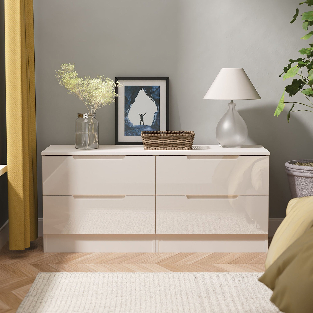 Henshaw Cashmere 4 Drawer Low Chest from Roseland Furniture