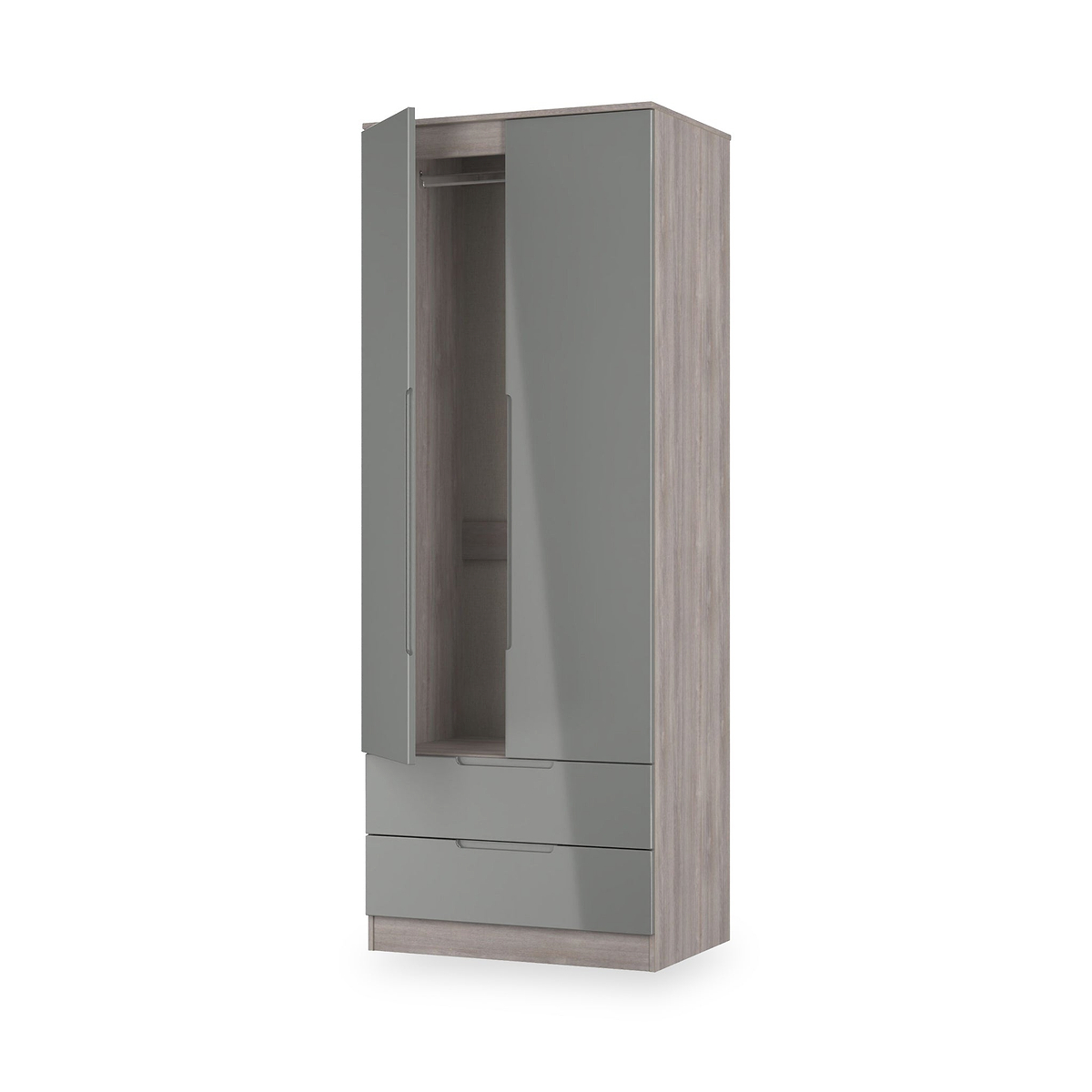 Henshaw Grey Oak 2 Drawer Double Wardrobe from Roseland Furniture