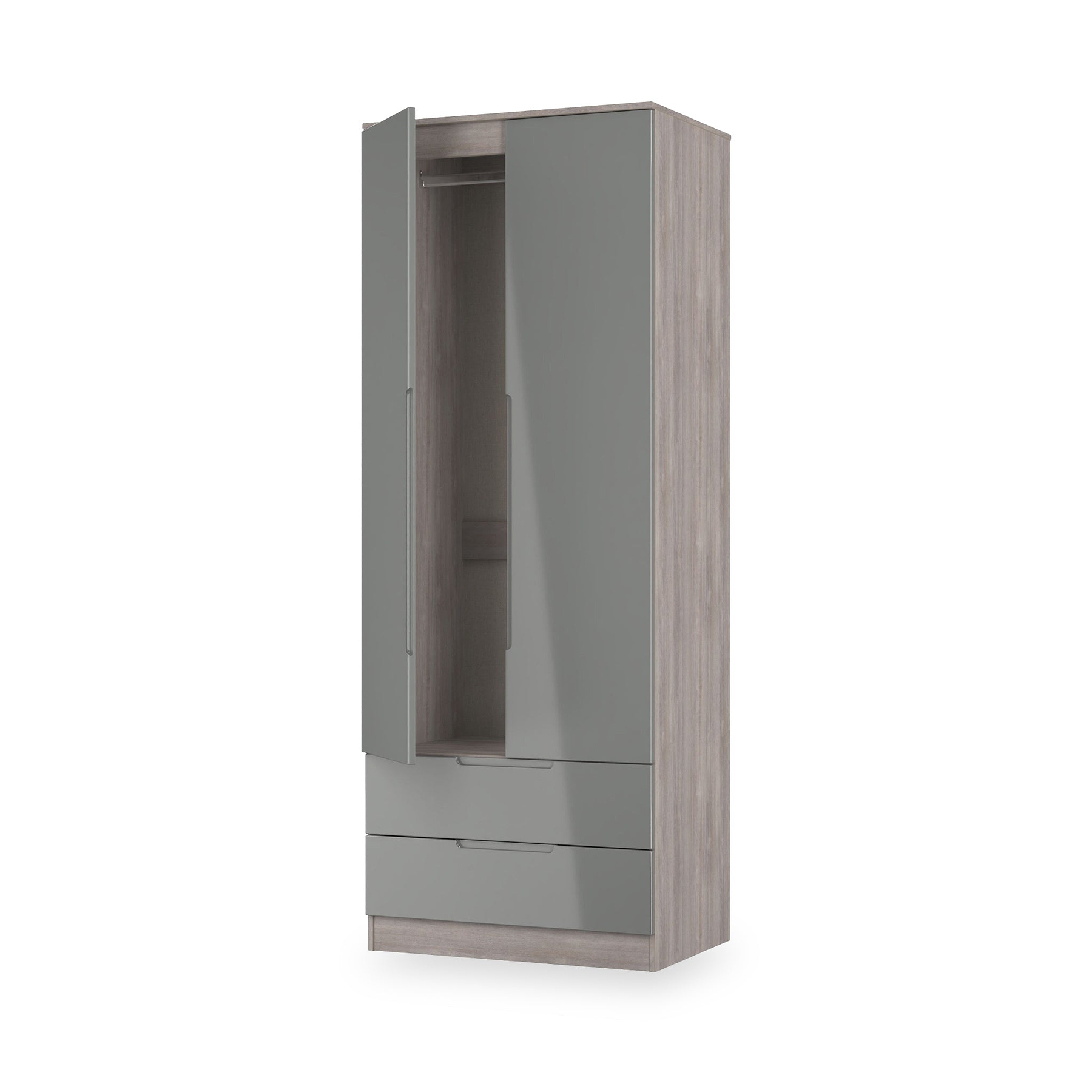 Henshaw Grey Oak 2 Drawer Double Wardrobe from Roseland Furniture