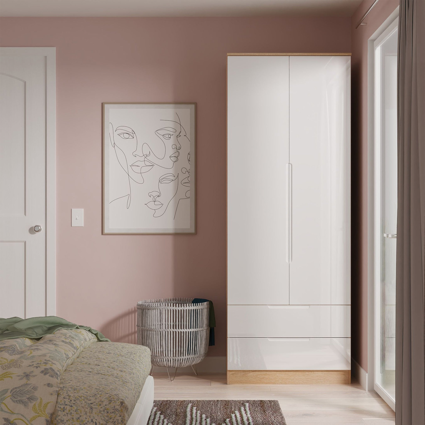 Henshaw 2 Drawer Double Wardrobe White Oak from Roseland Furniture