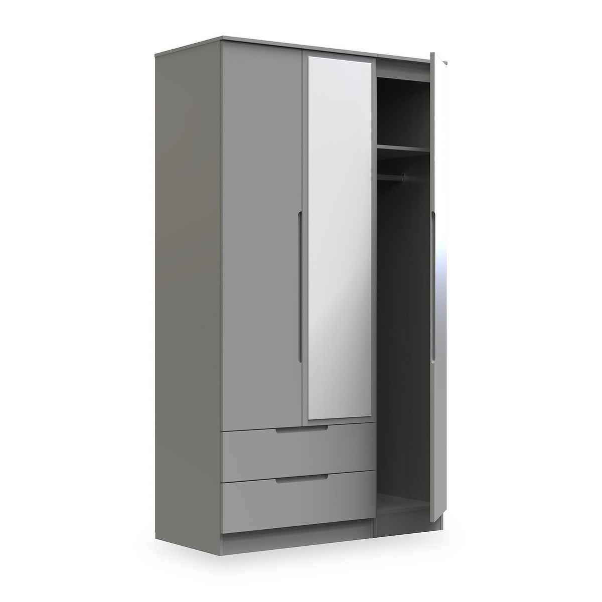 Henshaw 2 Drawer Triple Wardrobe Dusk Grey from Roseland Furniture