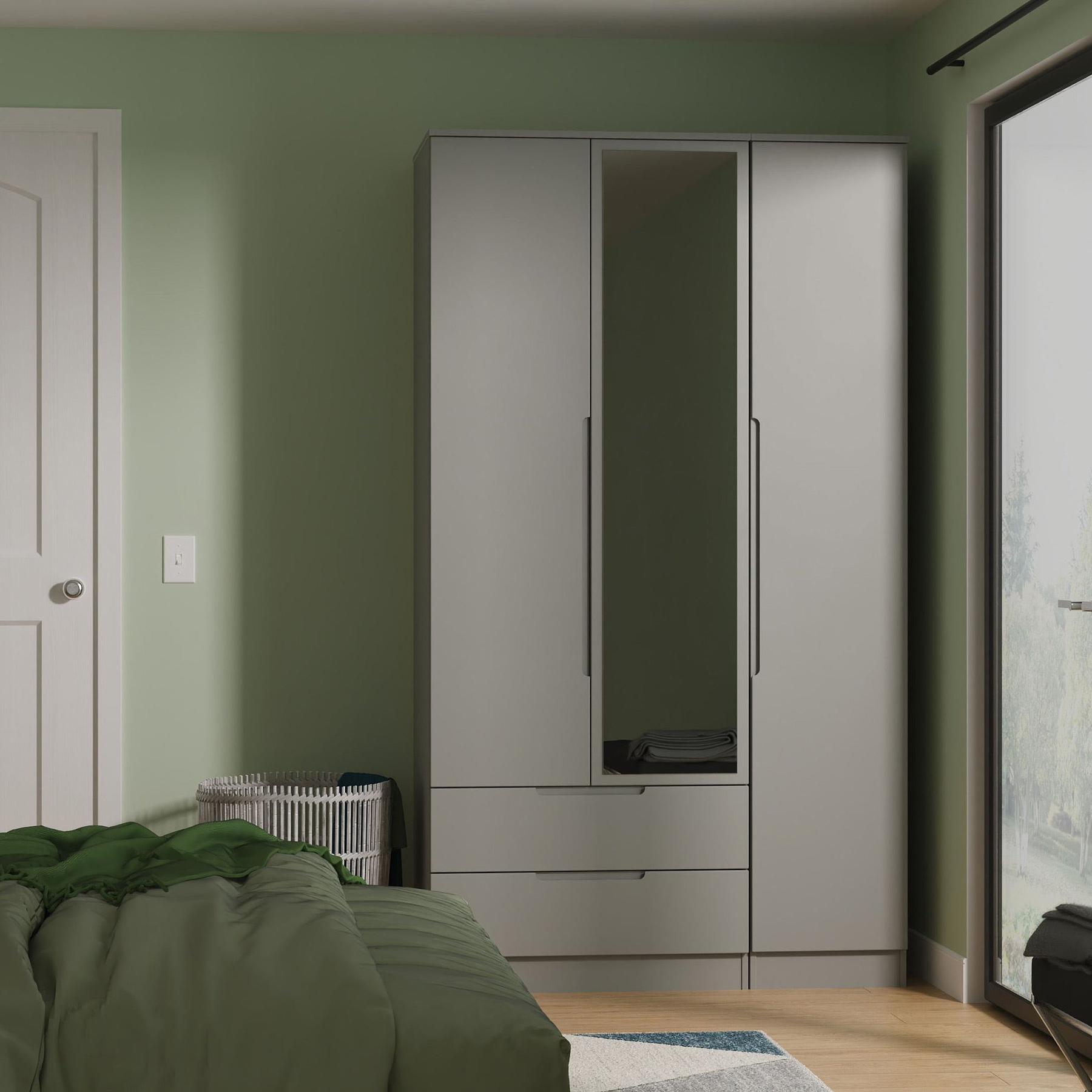 Henshaw 2 Drawer Triple Wardrobe Dusk Grey from Roseland Furniture