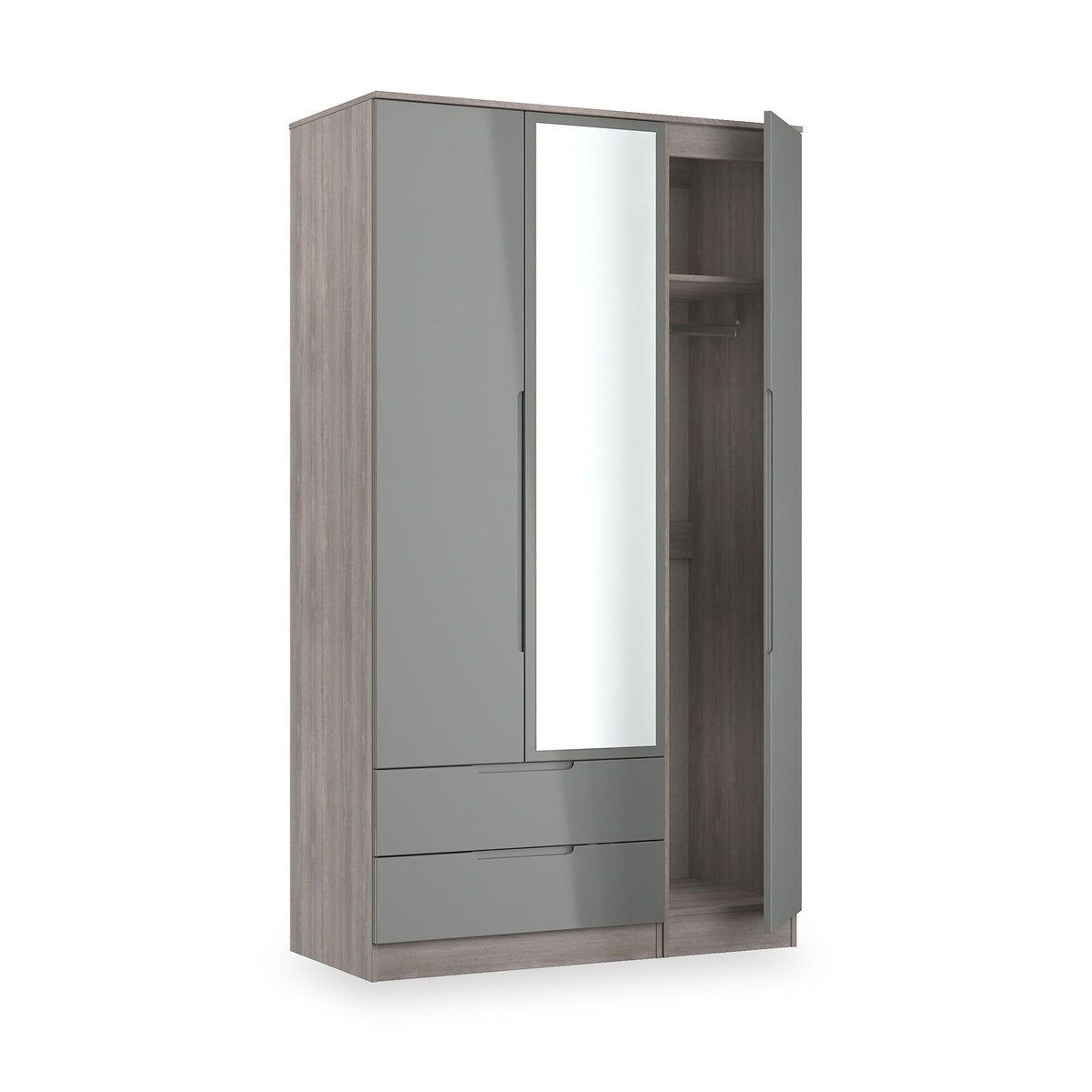 Henshaw Grey Oak 2 Drawer Triple Wardrobe from Roseland Furniture
