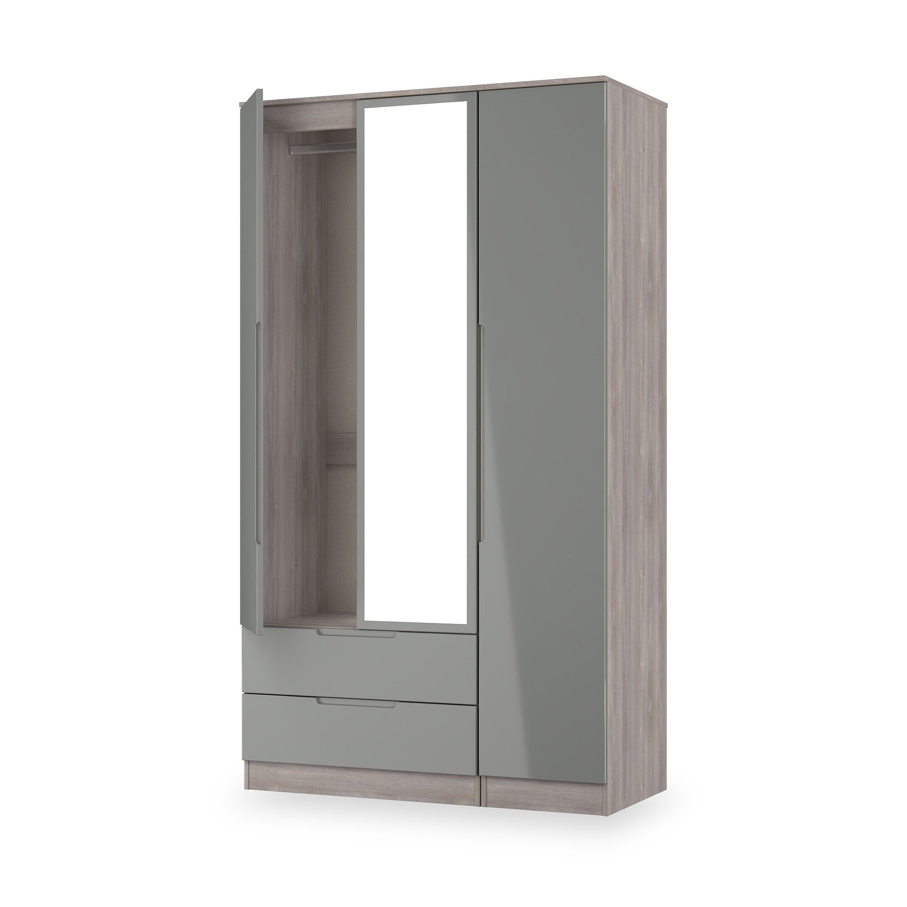 Henshaw Grey Oak 2 Drawer Triple Wardrobe from Roseland Furniture