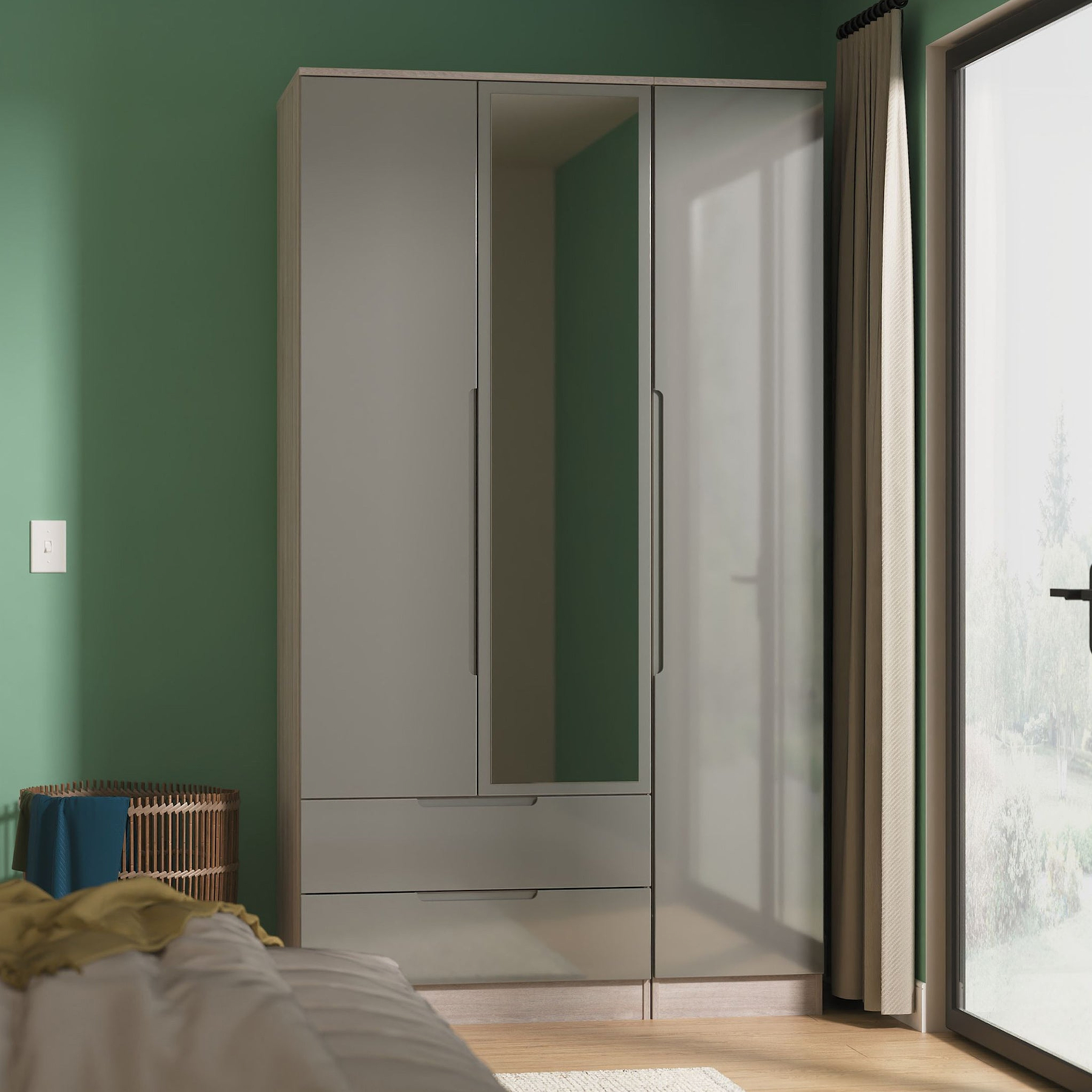 Henshaw Grey Oak 2 Drawer Triple Wardrobe from Roseland Furniture
