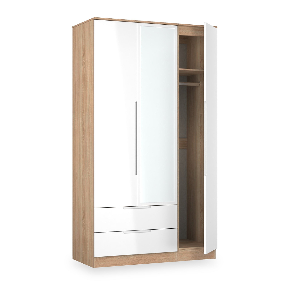 Henshaw 2 Drawer Triple Wardrobe White Oak from Roseland Furniture