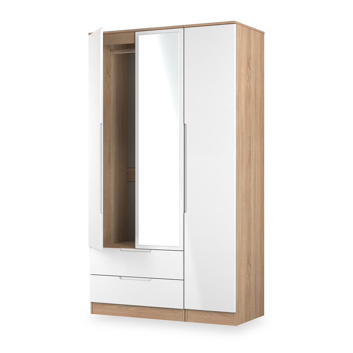 Henshaw 2 Drawer Triple Wardrobe White Oak from Roseland Furniture