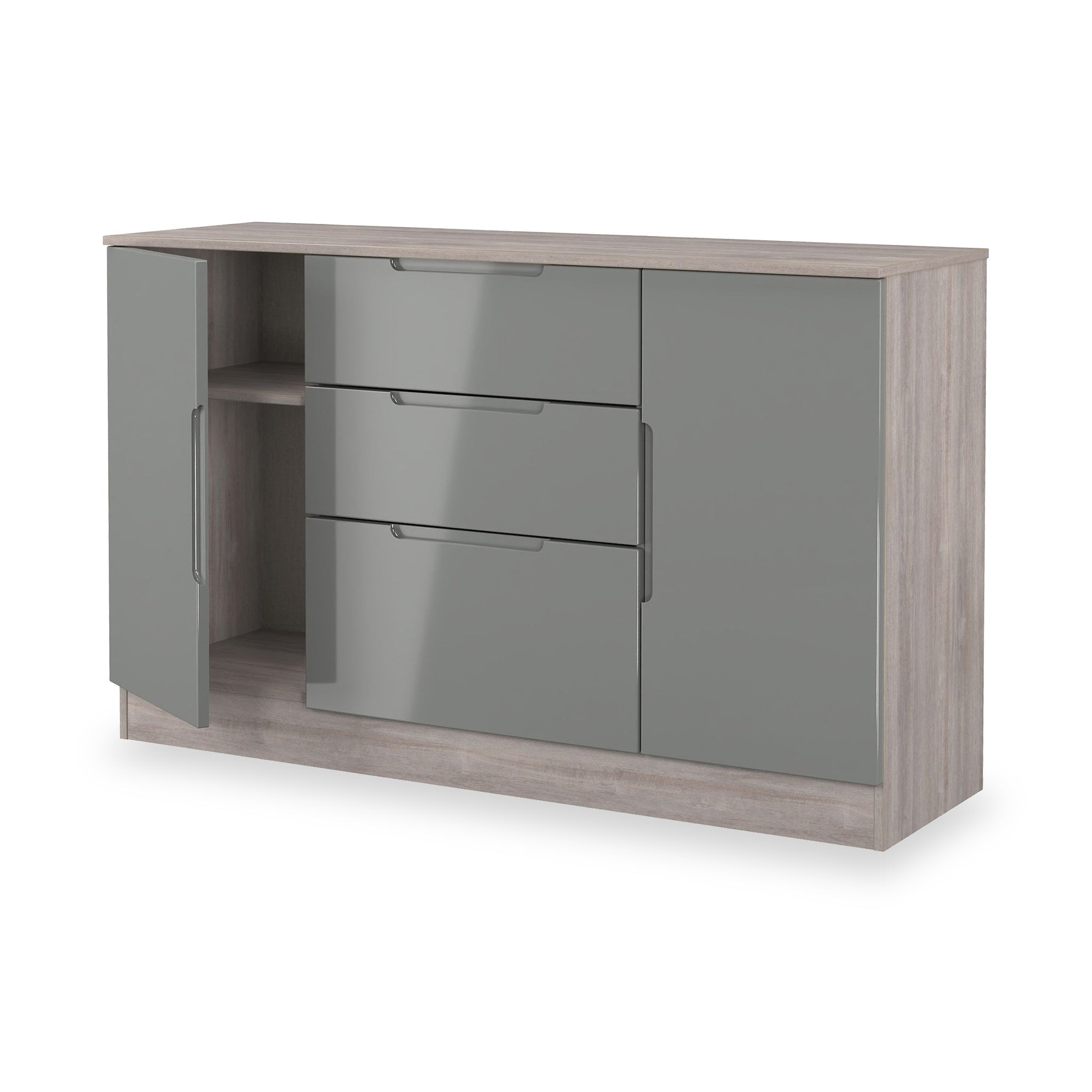 Henshaw Grey Oak 3 Drawer Extra Large Sideboard from Roseland Furniture