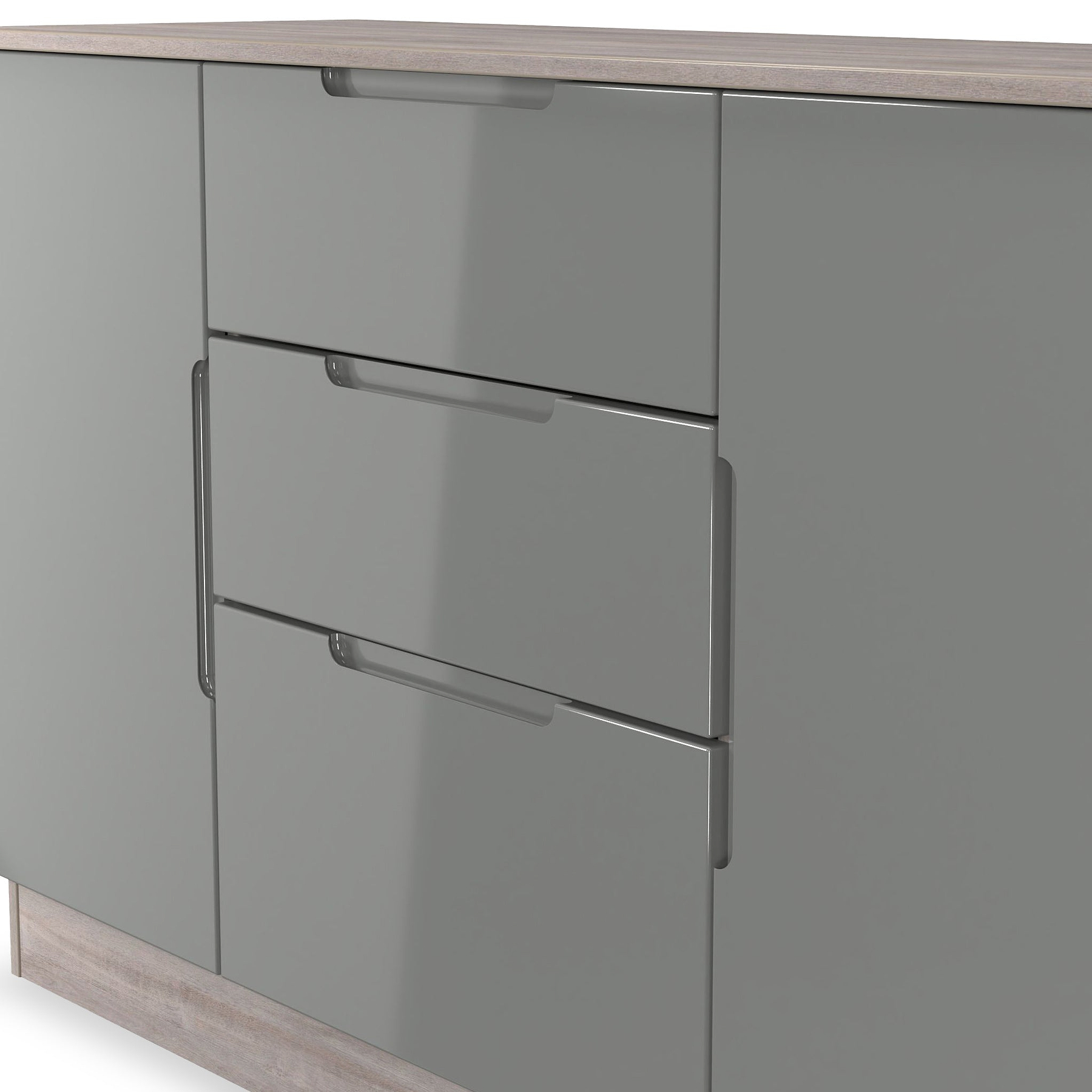 Henshaw Grey Oak 3 Drawer Extra Large Sideboard from Roseland Furniture