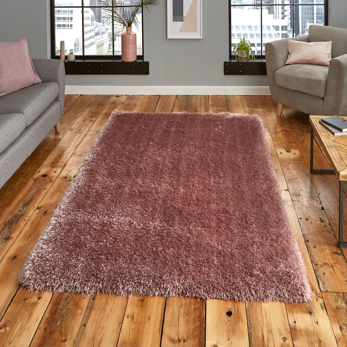 Newton Rose Pink Deluxe Shaggy Rug for bedroom