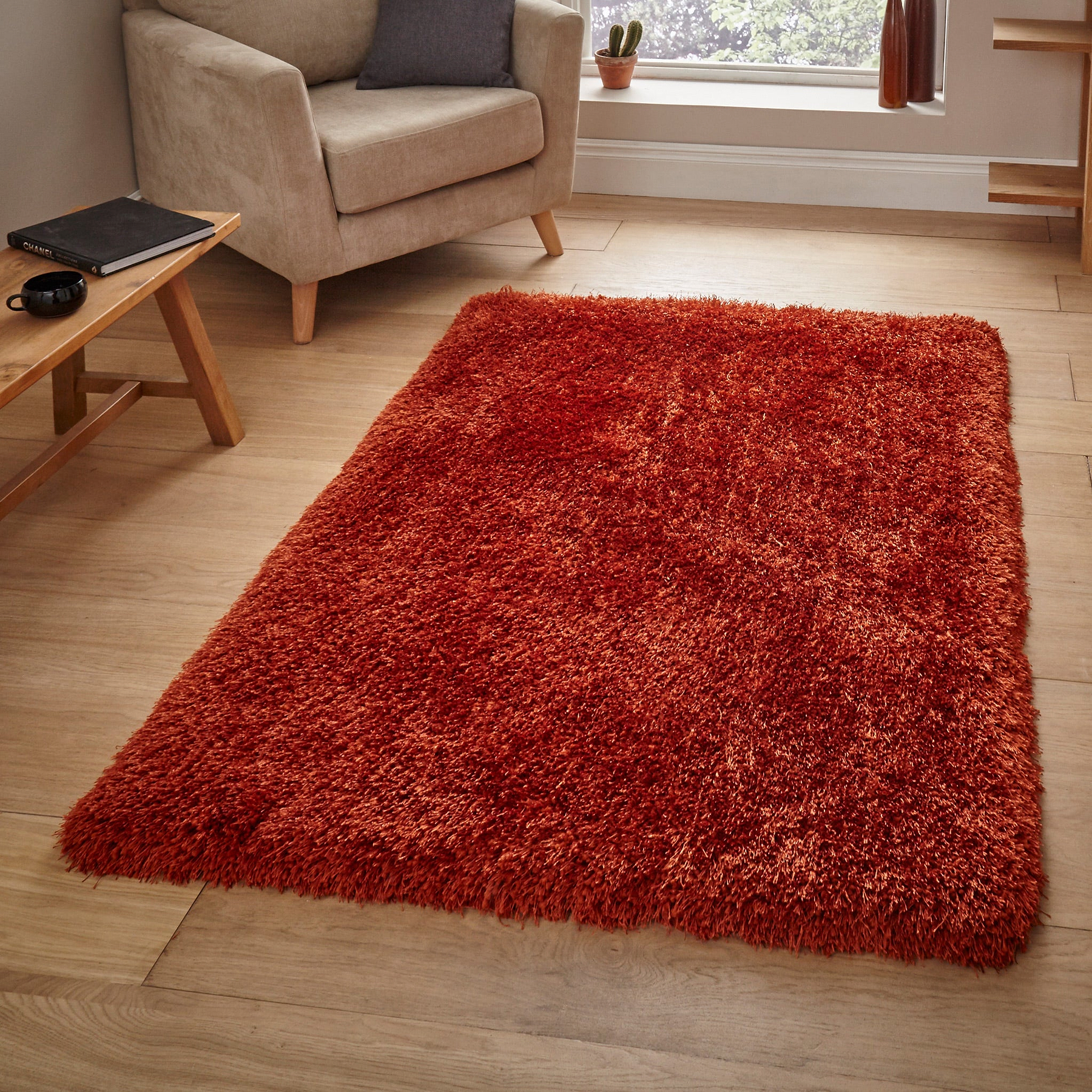 Newton Terracotta Deluxe Shaggy Rug for bedroom