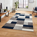 Regis Navy Blue Grey Geometric Cube Rug for living room