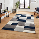 Regis Navy Blue Grey Geometric Cube Rug for living room
