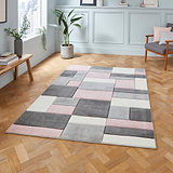 Regis  Rose Pink Grey Geometric Cube Rug for bedroom