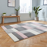 Regis  Rose Pink Grey Geometric Cube Rug for living room