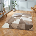 Regis Brown Beige Geometric Leaf Rug for living room