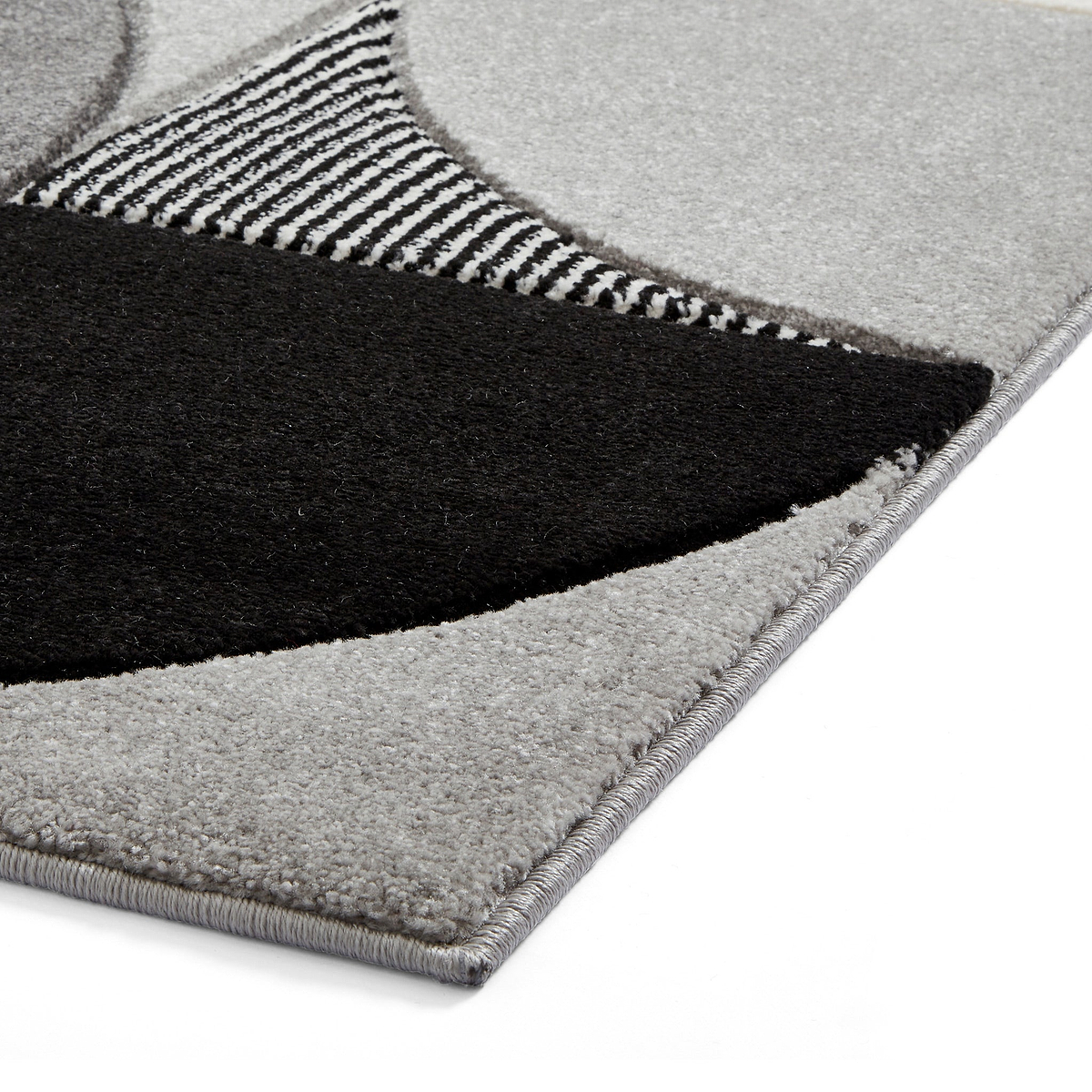 Regis Grey Black Geometric Leaf Rug