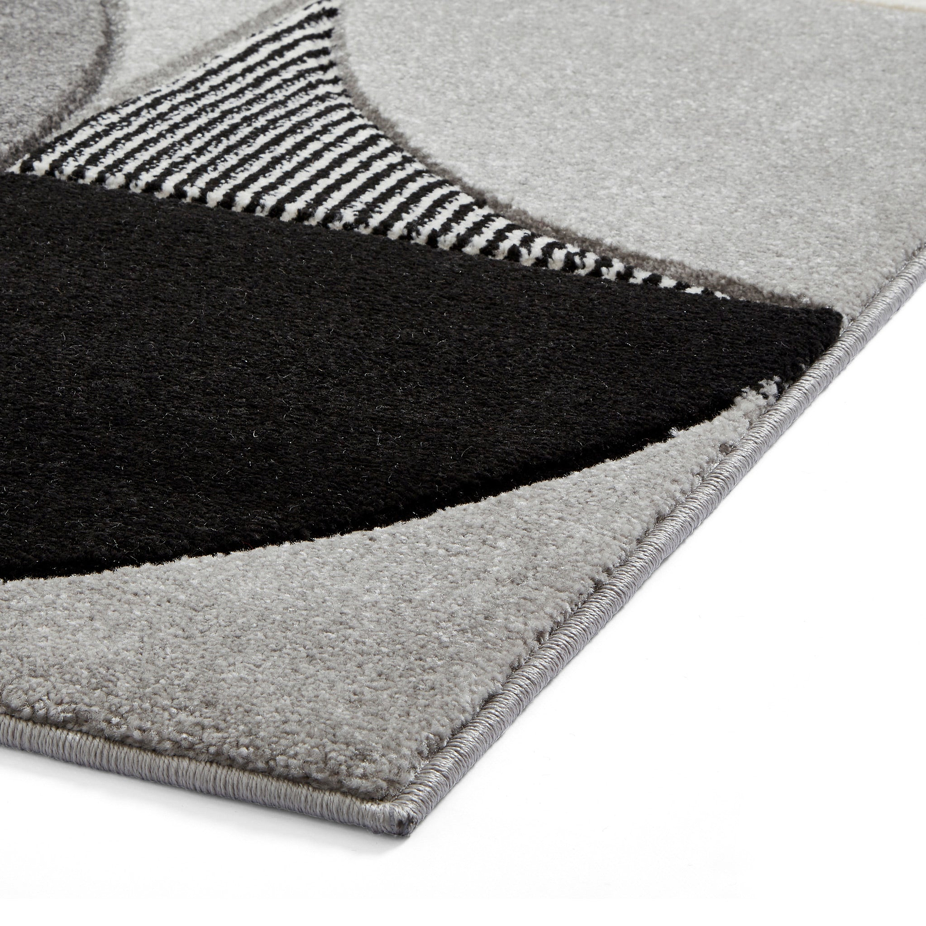 Regis Grey Black Geometric Leaf Rug