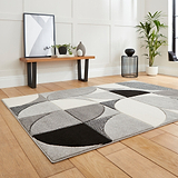 Regis Grey Black Geometric Leaf Rug for living room