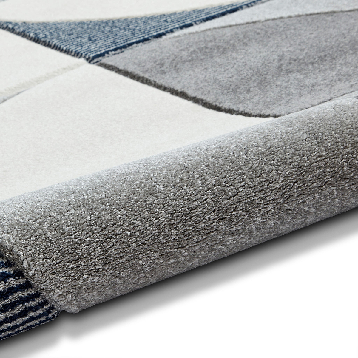 Regis Grey Navy Blue Geometric Leaf Rug