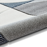 Regis Grey Navy Blue Geometric Leaf Rug