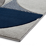 Regis Grey Navy Blue Geometric Leaf Rug